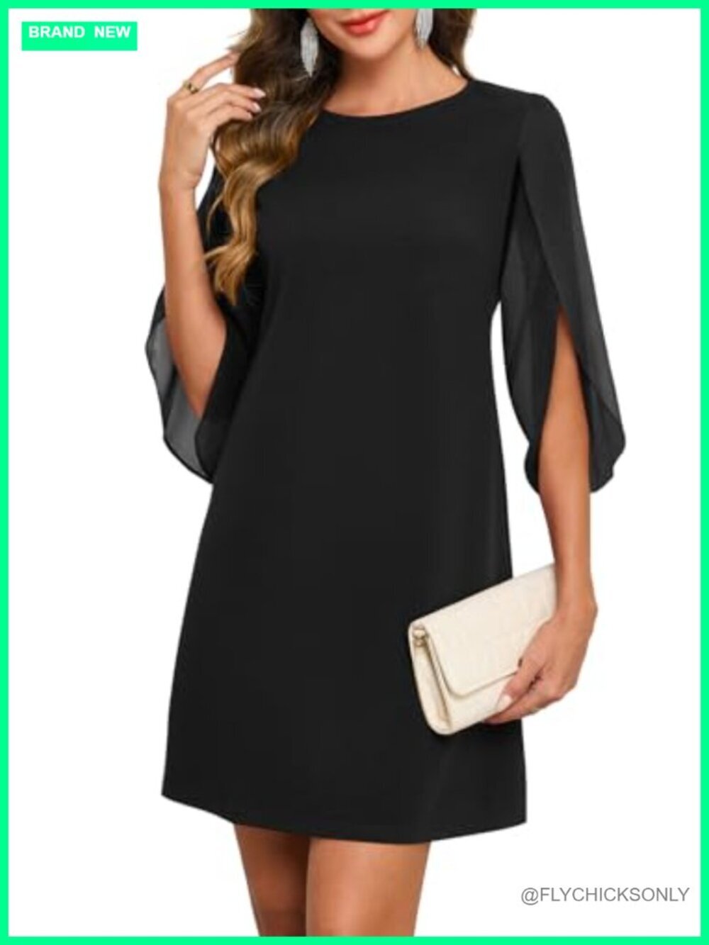 Women's Flutter Sleeve Cocktail Dress Chiffon Crew Neck Wedding Guest Party